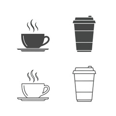 Obraz premium A set of four hot coffee cup icons including silhouette and outline styles for mugs and takeaway cups.