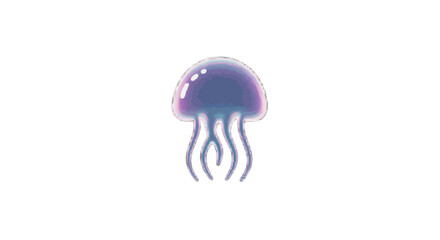 Illustration of a single blue and purple jellyfish with long tentacles on a white background