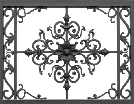 Exquisite wrought iron gate detail with ornate floral scrollwork and classic architectural design