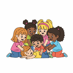 Cute Flat Illustration of Children Helping Friend Feel Better Illustration
