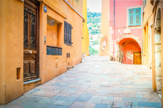 Fototapeta street in old town of villefranche, France