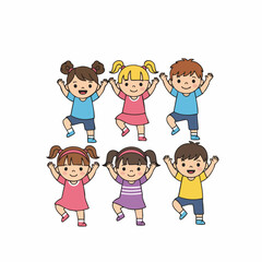 Cheerful Hand Drawn Group of Happy Children Playing Together Illustration