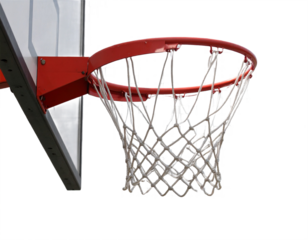 Slam dunk anticipation as basketball hoop and net await the winning shot in a competitive game