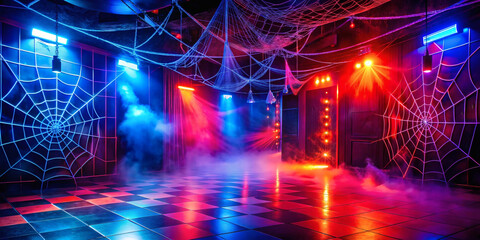 Spooky Nightclub Interior with Spider Web Decorations