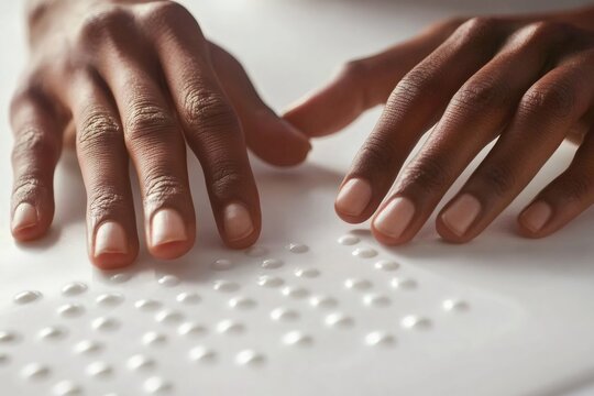 Hands gently exploring braille dots on a page, connecting with the power of tactile reading and embracing the essence of communication
