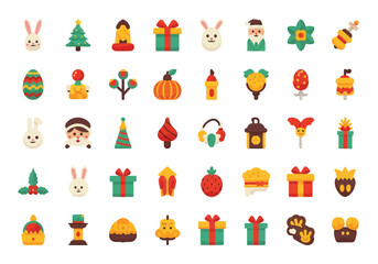 Festive Holiday Icons Collection Featuring Christmas and Easter Elements.