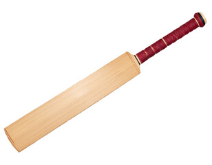 Professional cricket bat with classic wooden design and maroon grip ready for game