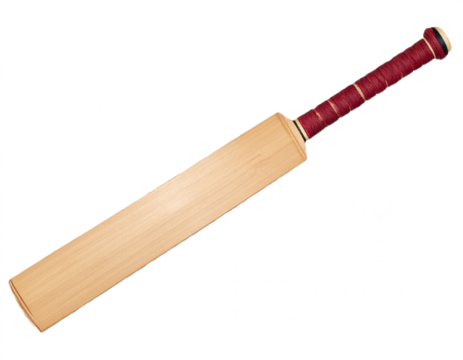 Professional cricket bat with classic wooden design and maroon grip ready for game