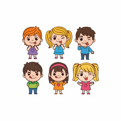 Cartoon Flat Illustration Cheerful Kids Smiling and Playing Together Characters Design