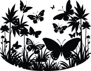 Butterflies In Rainforest Clearing Silhouette