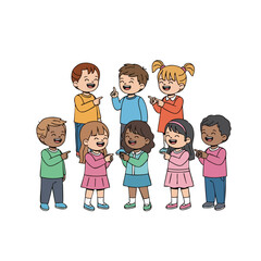 Flat Illustration Group of Diverse Cheerful Laughing Children Characters