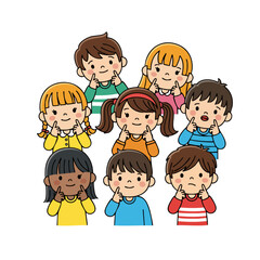 Flat Style Diverse Group of Children Illustration with Happy Expression