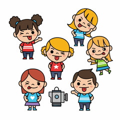 Flat Graphic Little Kids Teasing With Tongue Out Characters Illustration