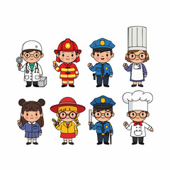 Cute Handdrawn Different Occupation Character Set Professions Illustration