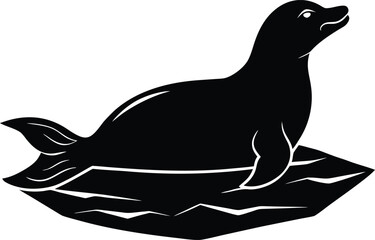 Seal Resting On Iceberg Silhouette