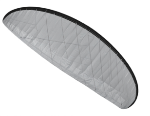 Experience exhilarating flight with this sleek, modern grey paraglider wing, ready for adventure.