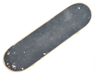 Authentic worn skateboard deck ready for action, capturing urban youth culture and extreme sports spirit.