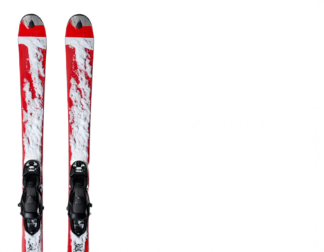 Dynamic pair of red and white skis ready for exhilarating winter adventure on snowy slopes
