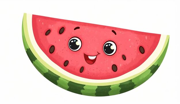 Happy watermelon slice cartoon character summer fruit, Isolated On White Background
