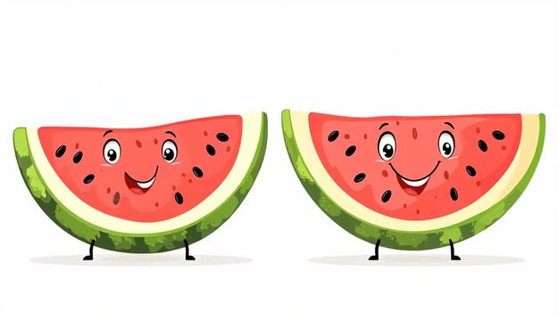 Happy watermelon slice cartoon character summer fruit, Isolated On White Background
