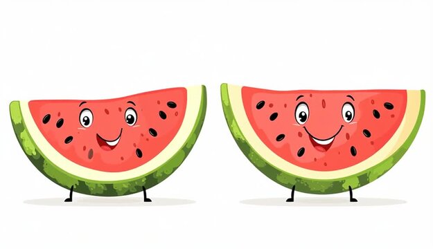 Happy watermelon slice cartoon character summer fruit, Isolated On White Background
