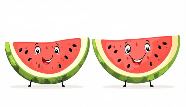 Happy watermelon slice cartoon character summer fruit, Isolated On White Background

