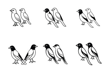 set of minivet bird pair line art vector