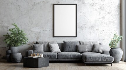 Modern Black Frame Mockup for Minimalist Living Room Decor