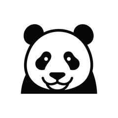 Happy Panda Face Simple Black and White Icon.