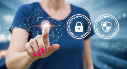 Fingerprint scan for secure digital access and data protection, biometric identification technology concept