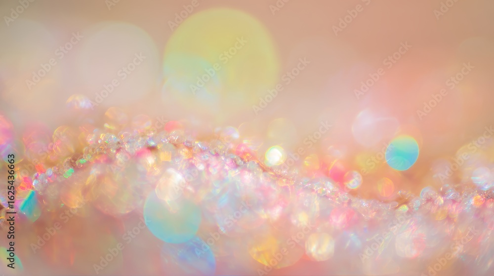 Aufkleber an abstract, bright and colorful bokeh background with glowing and shiny circles and glitter