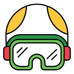 Flat Vector Illustration of Helmet with Ski Goggles Icon Design