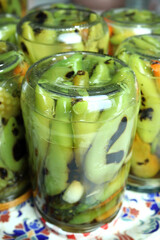 Pickled Roasted Chili Peppers in Jars