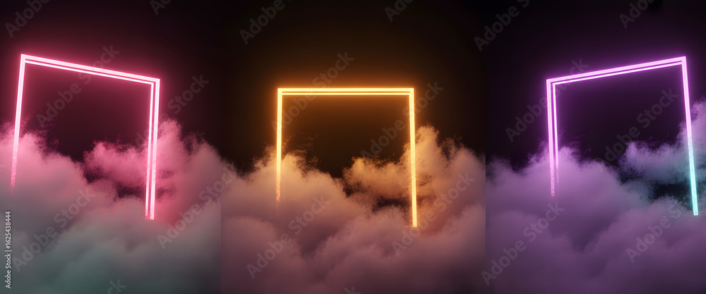 Aufkleber neon dreamscape: the image presents a dynamic and captivating design with neon light squares against