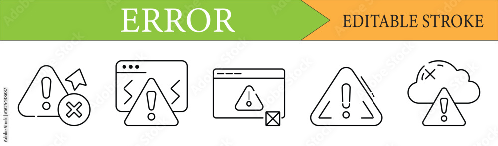 Poster error and system failure warning line icon set with editable stroke