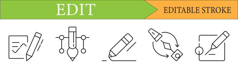 Edit, Write, and Draw Line Icon Set with Editable Stroke
