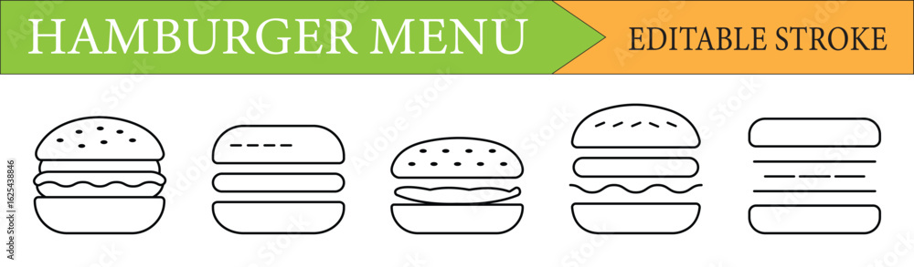 Poster hamburger menu navigation line icon set with editable stroke