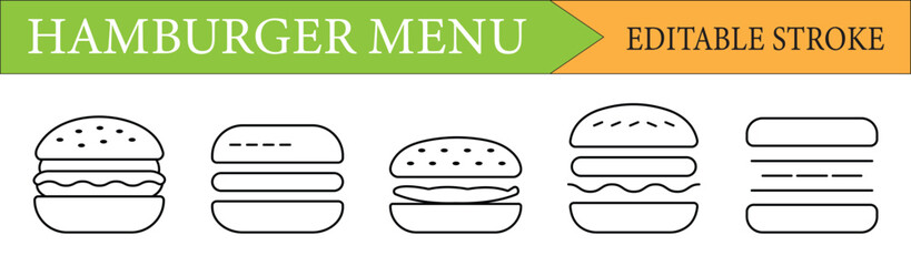 Hamburger Menu Navigation Line Icon Set with Editable Stroke
