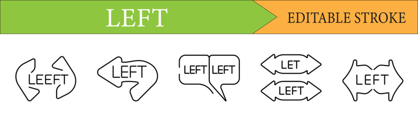 Left Arrow Directional Line Icon Set with Editable Stroke