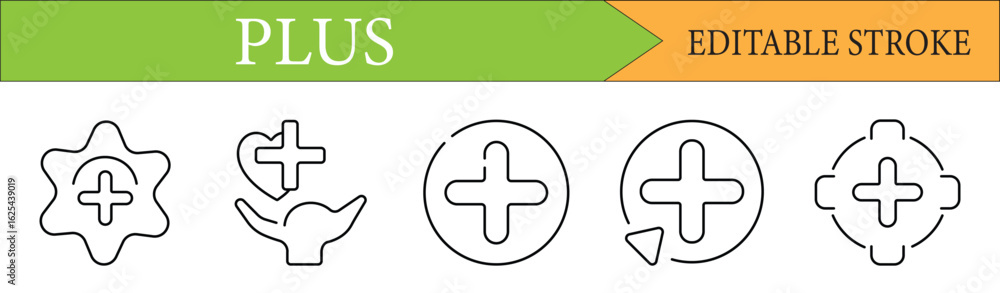 Poster plus and add button line icon set with editable stroke