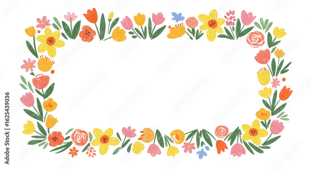 Poster photo of a cheerful watercolor floral frame isolated on transparent background features a mix of tul