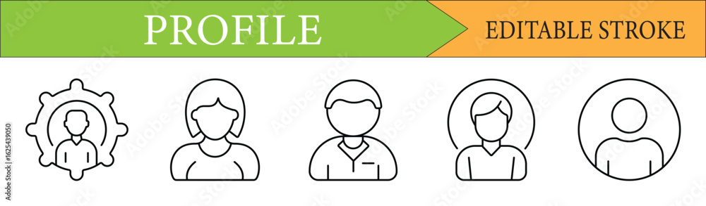 Poster user profile avatar line icon set with editable stroke