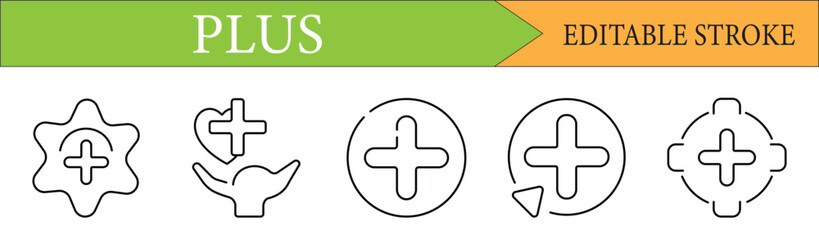 Obraz premium Plus and Add Button Line Icon Set with Editable Stroke