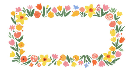 Photo of a cheerful watercolor floral frame isolated on transparent background features a mix of tulips and daffodils, perfect for adding a touch of spring to any design