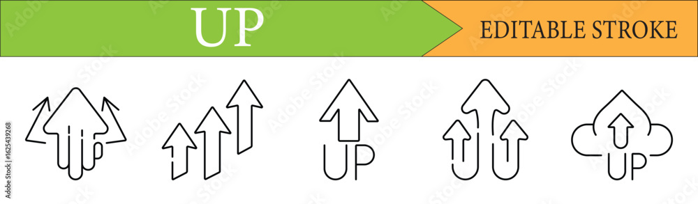 Poster up arrow and upload line icon set with editable stroke