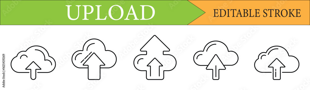 Poster cloud upload line icon set with editable stroke