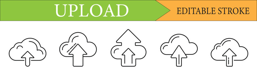 Cloud Upload Line Icon Set with Editable Stroke