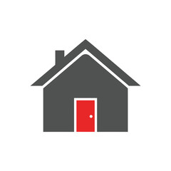 Simple House Icon with Red Door.