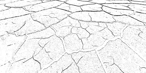 black and white Dry Cracked Earth Representing Drought and Arid Climate cracked surface with irregular shapes and dark lines forming patterns background or texture element.