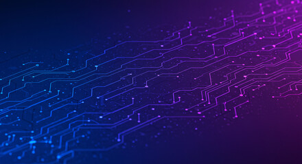 Obraz premium Cybernetic Canvas: A mesmerizing display of digital artistry unfolds, with interconnected circuits forming an intricate network. A vivid tapestry of technology, perfect for innovative concepts.